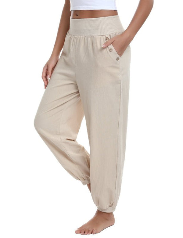 Fashion All-Match Casual  Cotton And Linen Threaded Trousers