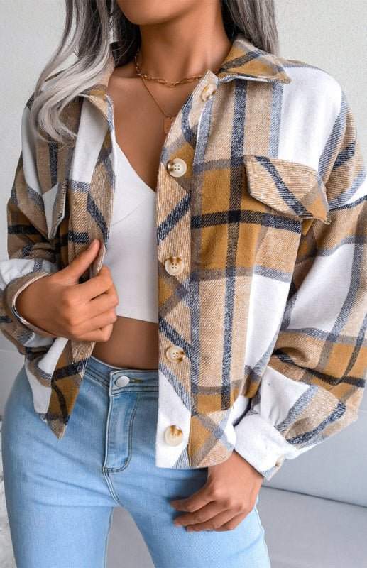 Plaid Lantern Sleeves Tweed Jacket