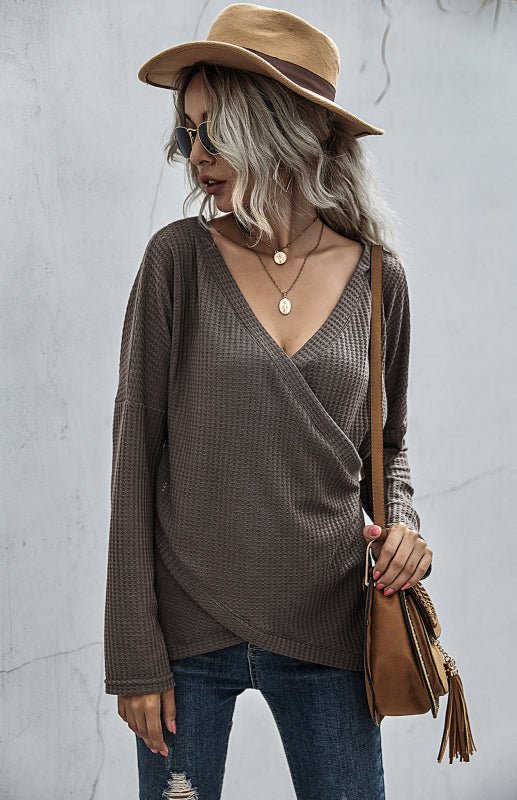 Ladies V-Neck Pullover Long-Sleeved Sweater
