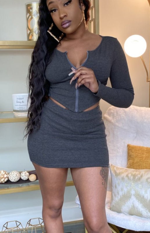 Two-Piece Mini Dress Set With Cut-Out Midriff Zipper