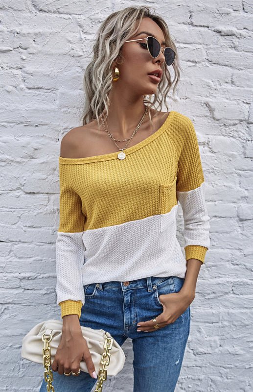 Color Blocking Long Sleeve Strapless Tops