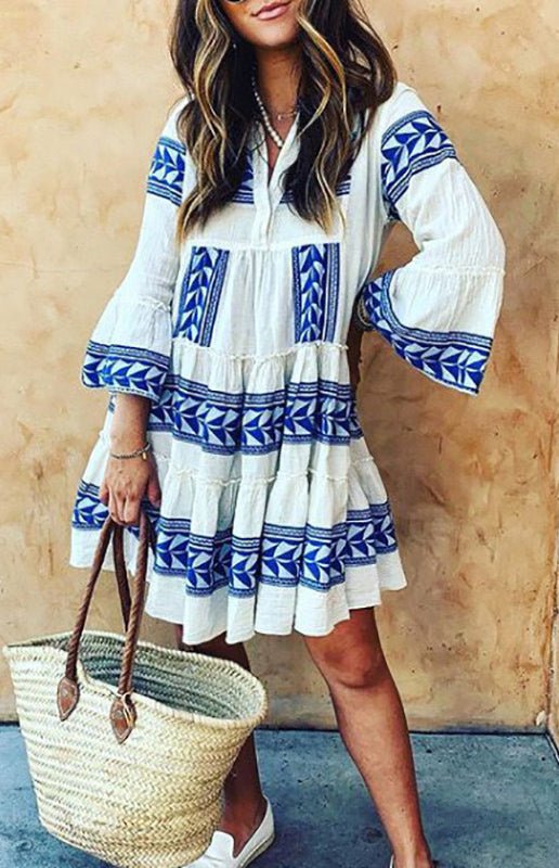 Breezy Geometric Flounces Dress
