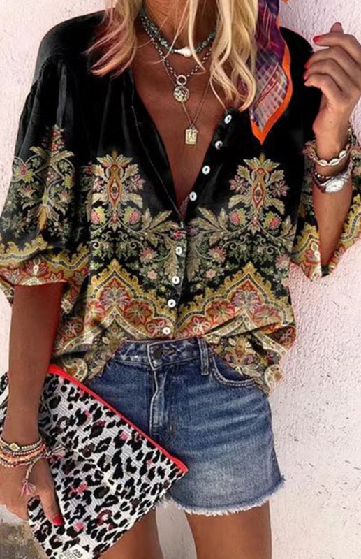 Printed Lapel Cardigans Fashion Casual Shirt