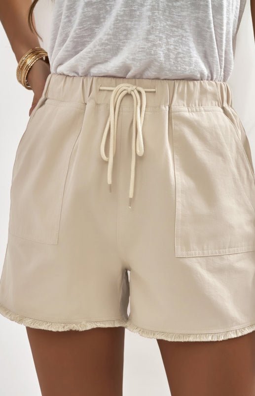 Raw Hemp Pocketed Drawstring Casual Shorts