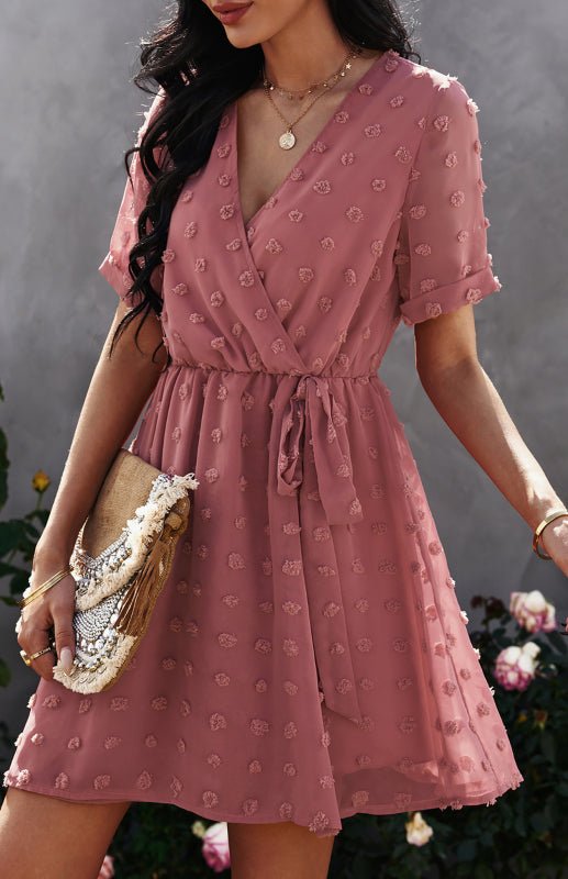 Ladies Spring Summer Fashion Slim Fit Jacquard V-Neck Dress