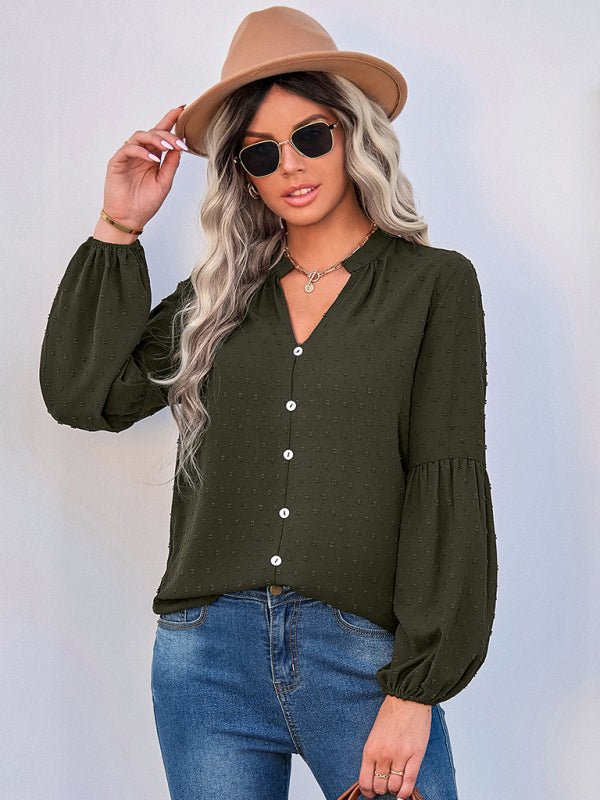 Textured Lantern Sleeves Shirt Top