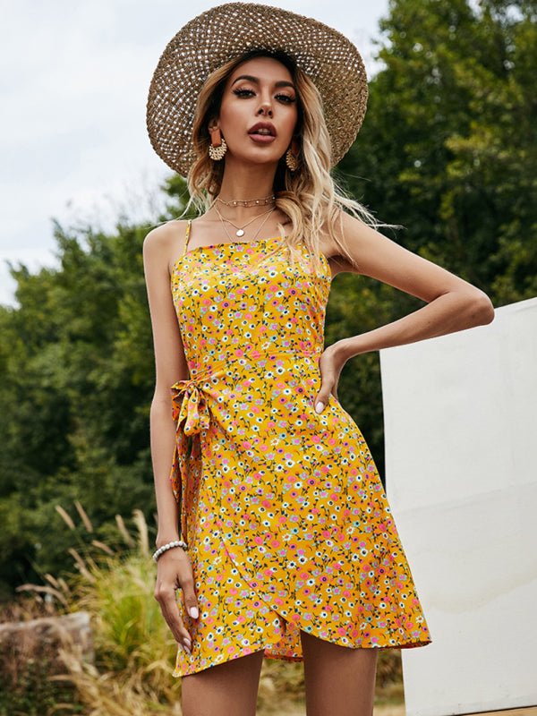 Lace Up Floral Short Slip Dress