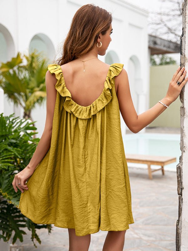 Loose Solid Color Fungus Sleeveless Dress