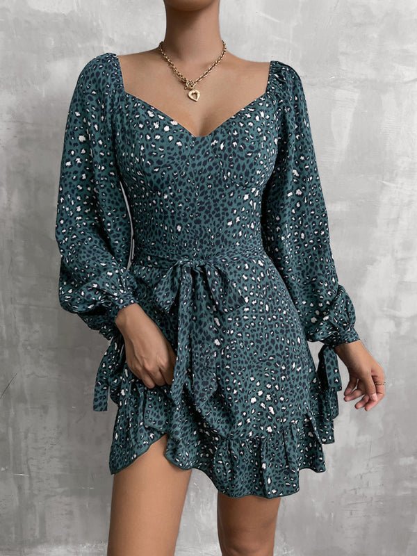 Autumn Green Lace-Up Dress