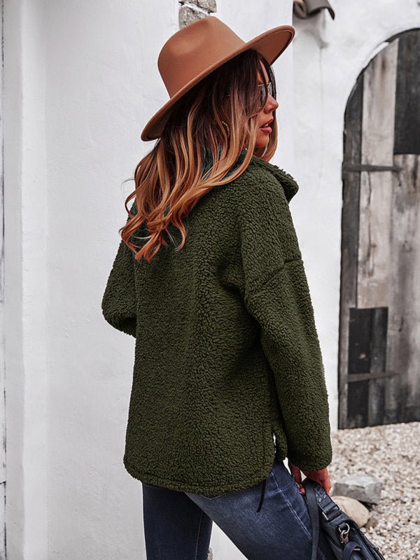 Fuzzy Fleece Lapel Jacket Coat