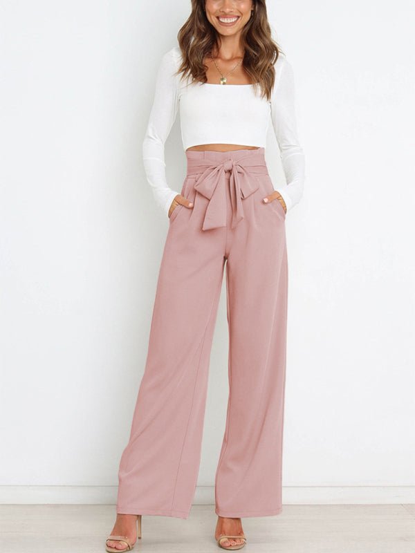 Elegant High Waist Bow Tie Loose Trousers