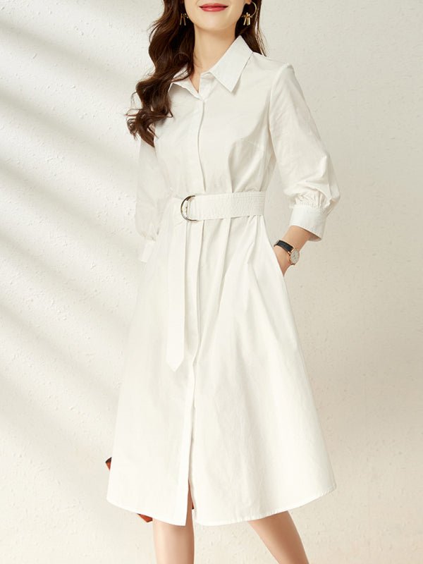 Elegant Lace-Belt Shirt Dress