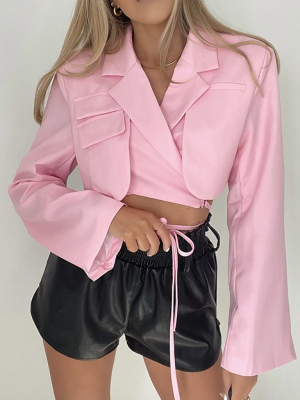 Bright Pink Midriff Lace-Up Blazer