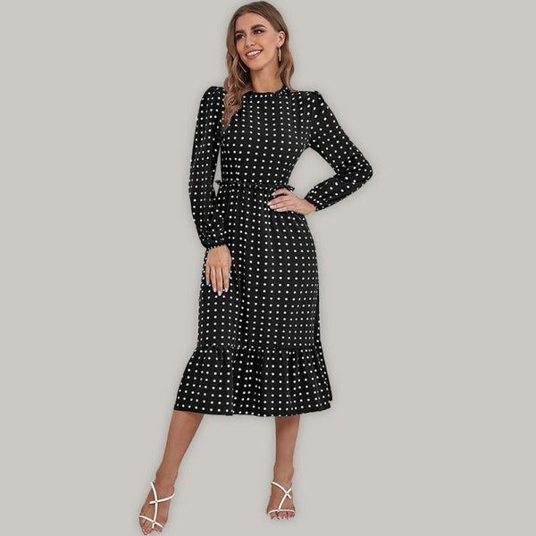 Classy Pleated Dotted Dress