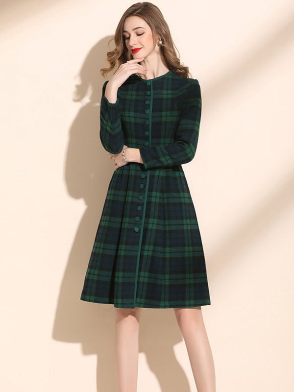Ariana's Green Plaid Buttoned Dress