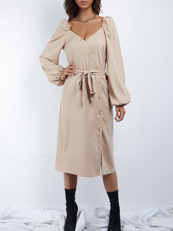Uptown Puff-Sleeves Midi Lace Dress