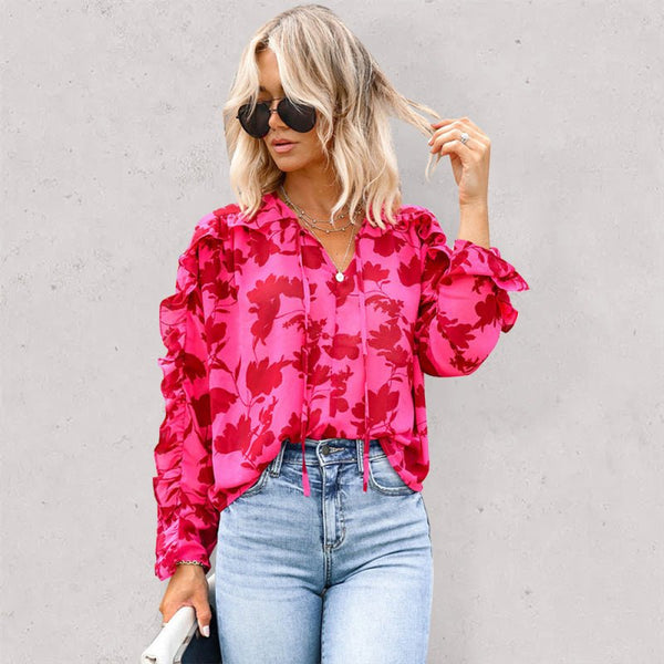 Floral Ruffle Sleeves Shirt Top