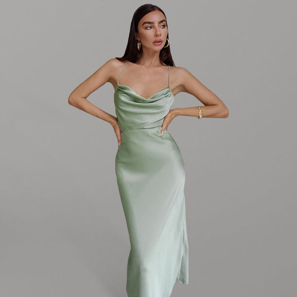 Elegant Cowl Satin Slip Dress